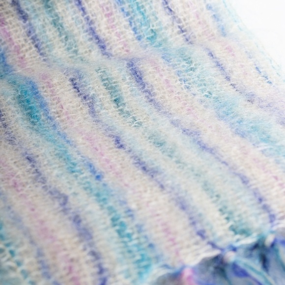 Royal Scot Striped Mohair Wool Blend Scarf ca. 1960s Teal Purple Blue Pink Knit - Picture 9 of 10